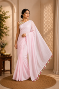 Baby Pink Plain Mulmul Saree