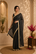 Black Sitara Mulmul Saree