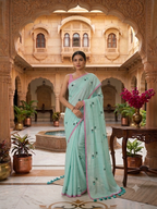 Blue Soft Cotton Embroidery Saree