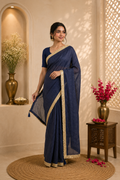 Navy Blue Sitara Mulmul Saree