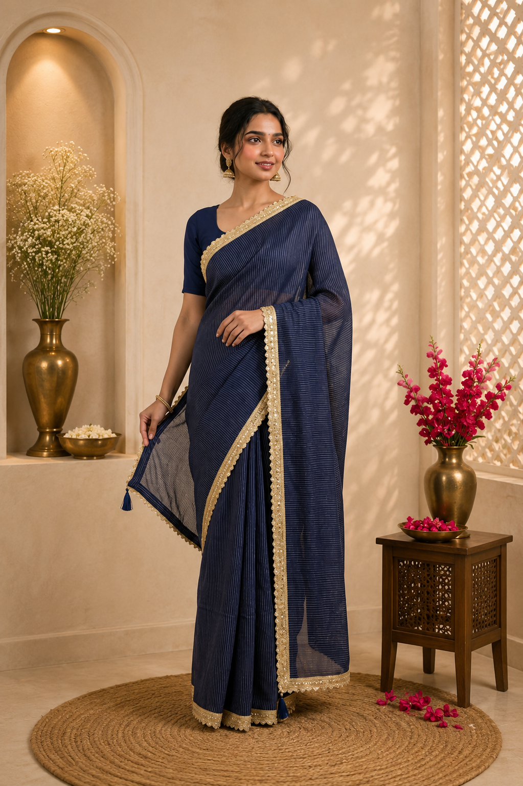 Navy Blue Sitara Mulmul Saree