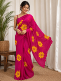 Naira | Magenta Sunflower Mulmul Saree
