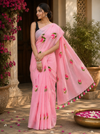 Rose Pink Tulip Mulmul Saree