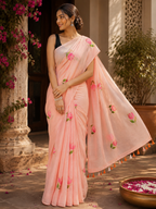 Peach Tulip Mulmul Saree