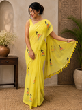 Yellow Doll Embroidered Mulmul Saree