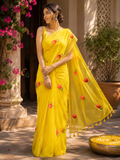 Mango Yellow Tulip Mulmul Saree