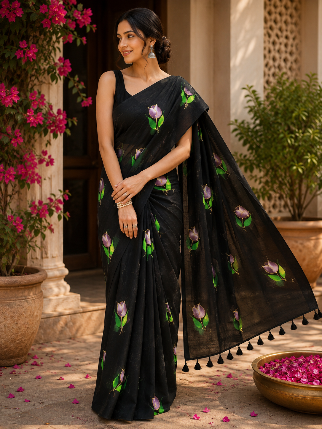 Black Tulip Mulmul Saree