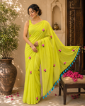 Neon Green Lotus Mulmul Saree