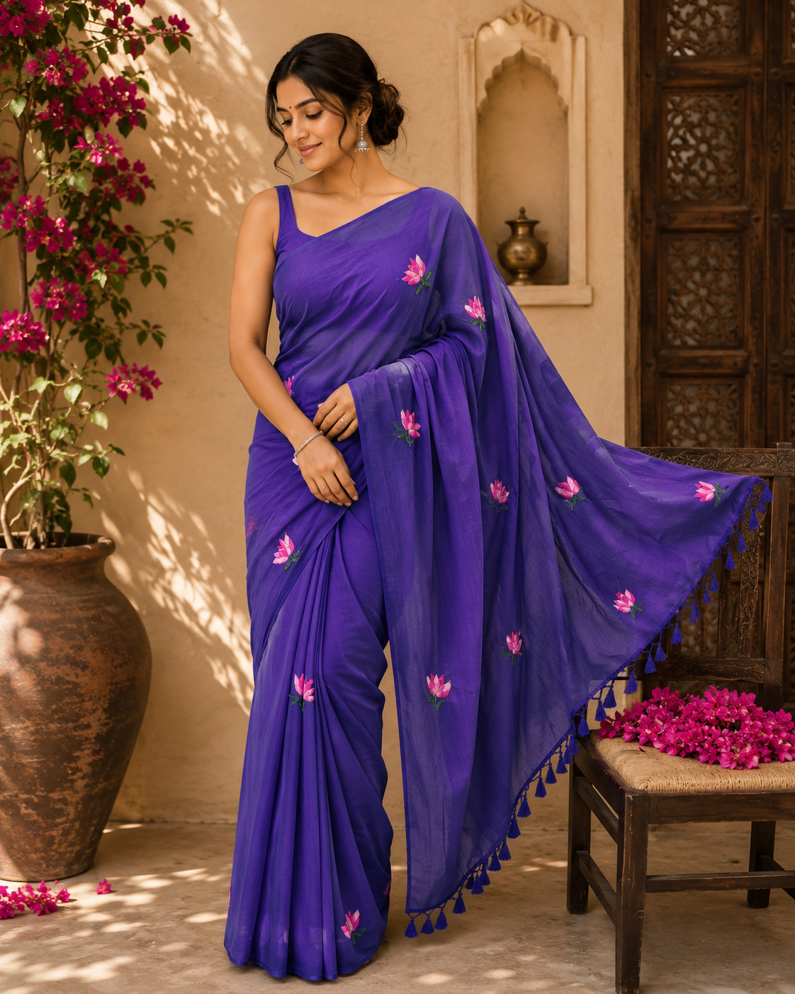 Blue Lotus Mulmul Saree