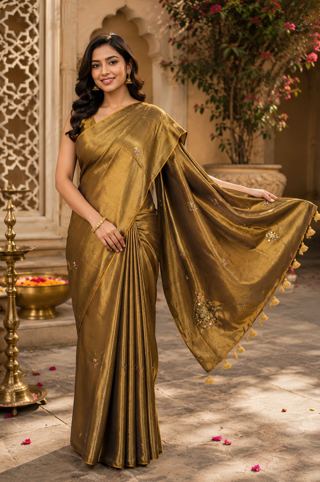 Golden ZardoshiTissue Saree