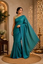 Emerald Green Plain Mulmul Saree