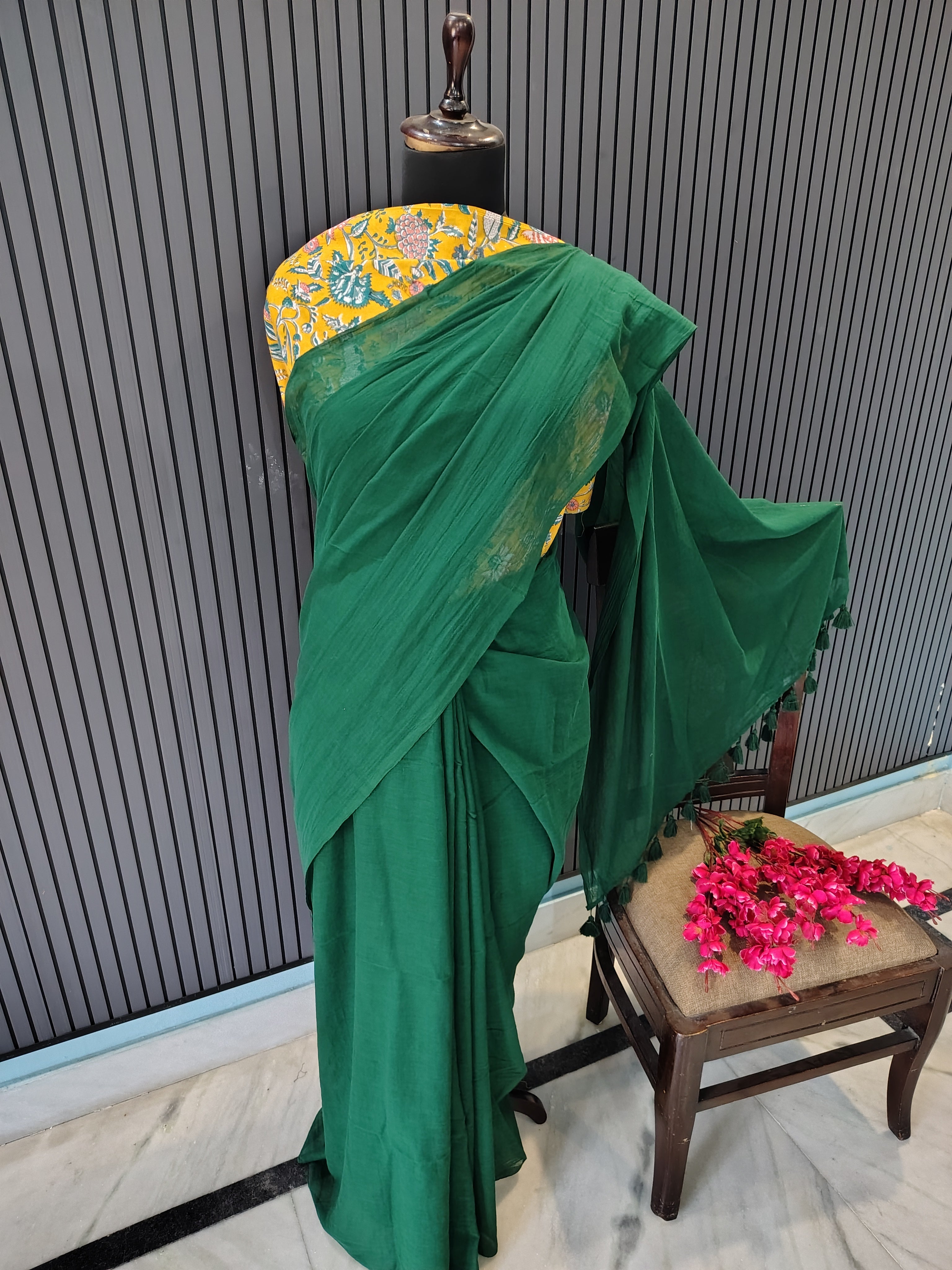 Forest Dew Plain Mulmul Saree