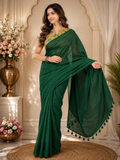 Forest Dew Plain Mulmul Saree
