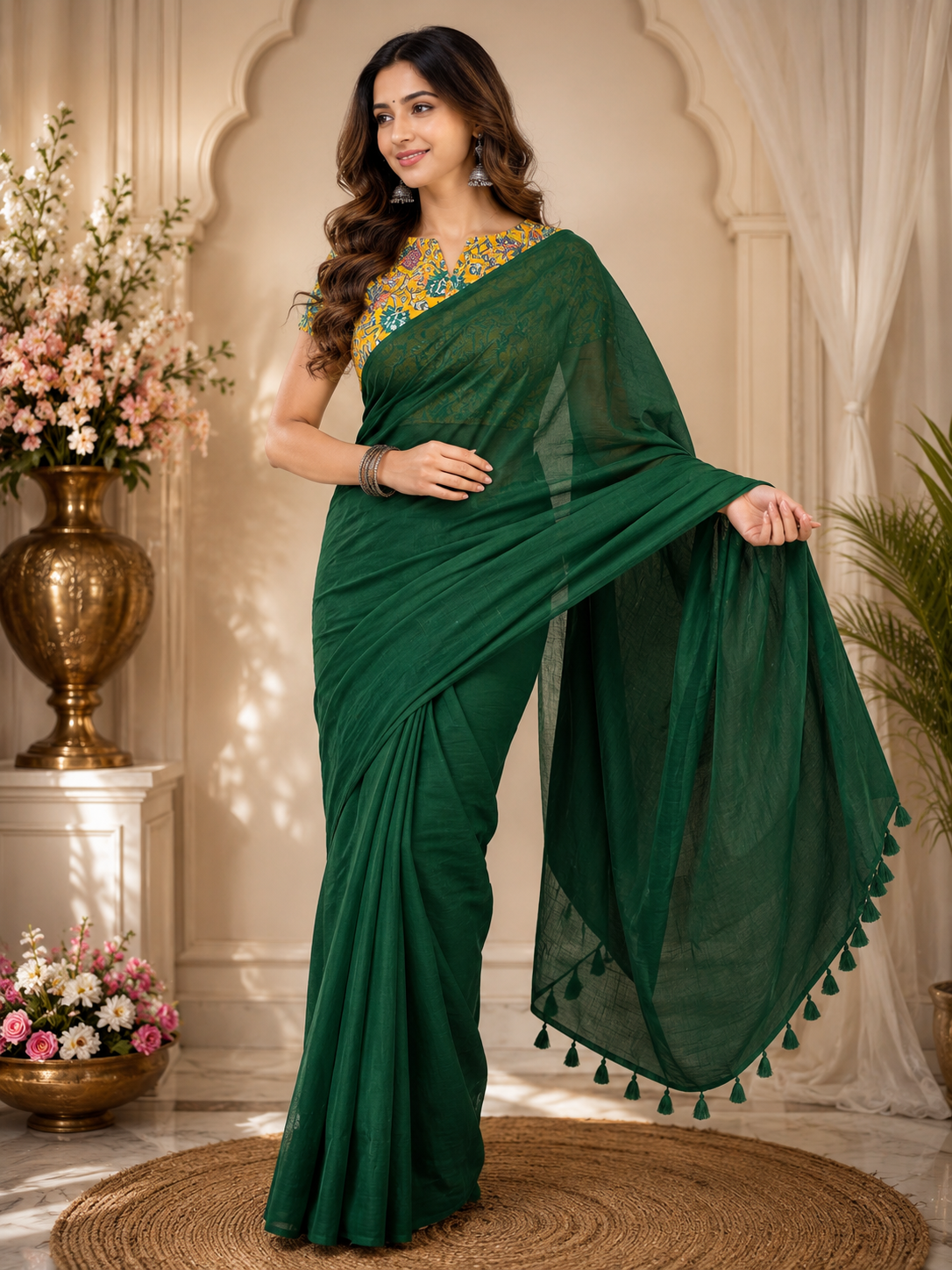 Forest Dew Plain Mulmul Saree
