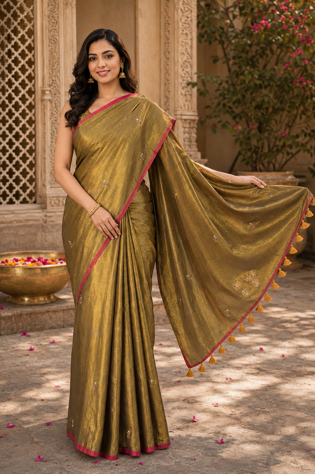 Copper Zardoshi Tissue Saree