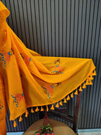Orange Doll Embroidered Mulmul Saree