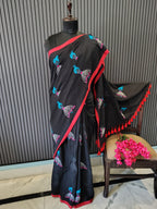 Black Doll Embroidered Mulmul Saree