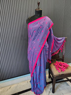 Violet Heart Embroidered Mulmul Saree