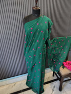 Sea Green Heart Embroidered Mulmul Saree