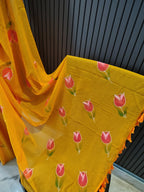 Orange Tulip Mulmul Saree