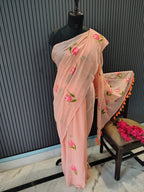 Peach Tulip Mulmul Saree