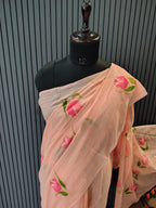 Peach Tulip Mulmul Saree