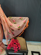 Peach Tulip Mulmul Saree