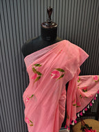 Rose Pink Tulip Mulmul Saree