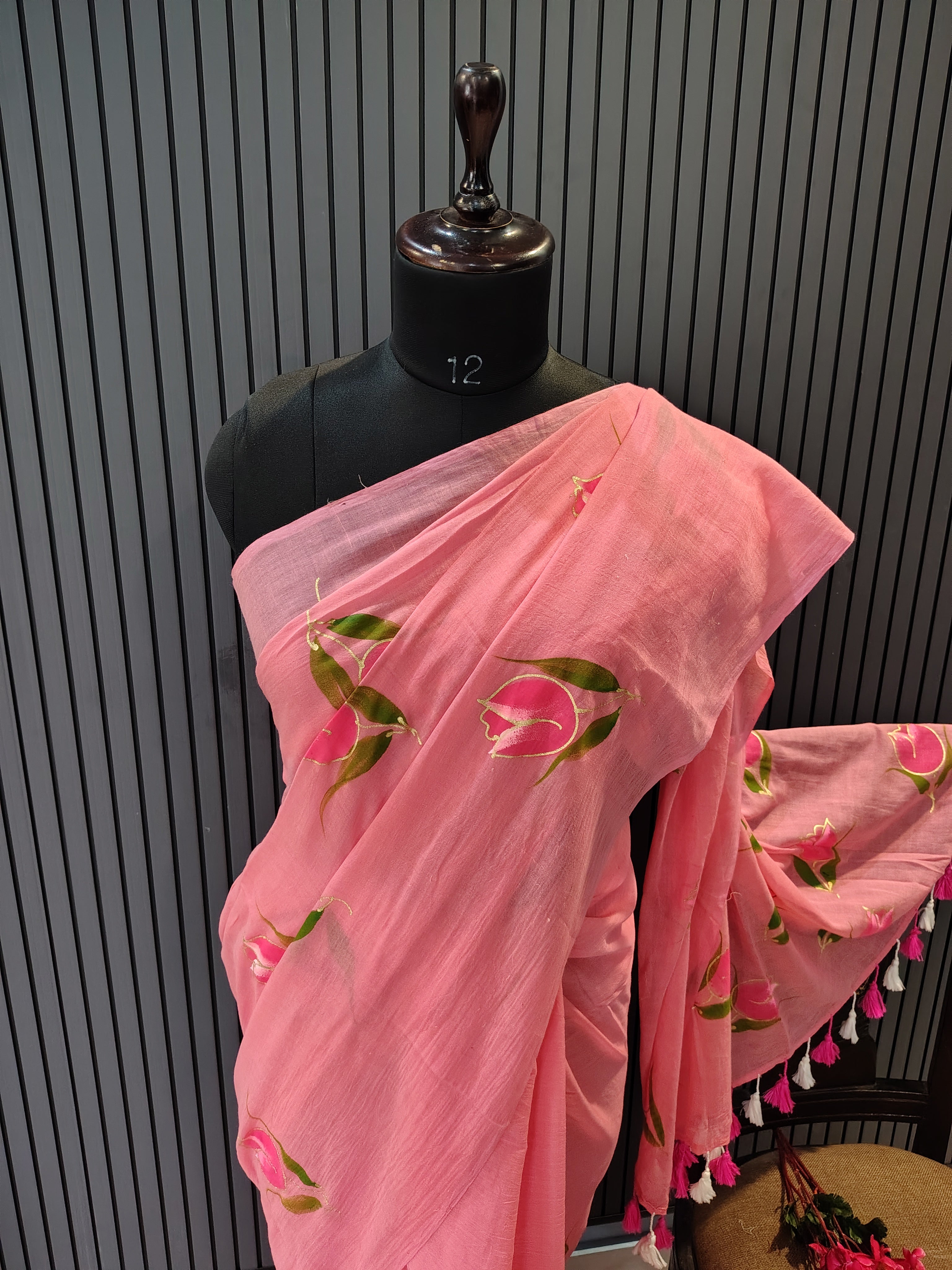 Rose Pink Tulip Mulmul Saree