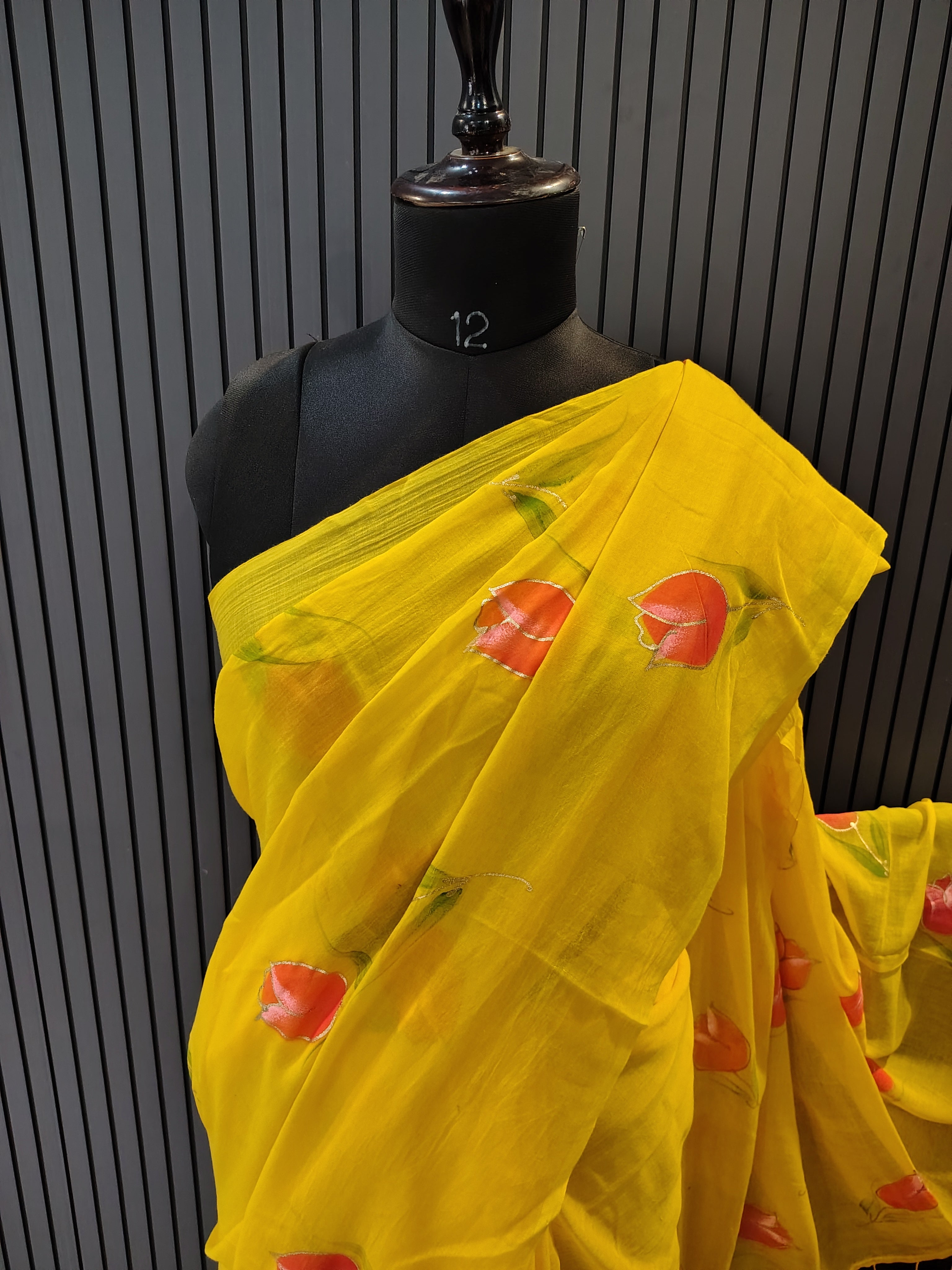 Mango Yellow Tulip Mulmul Saree