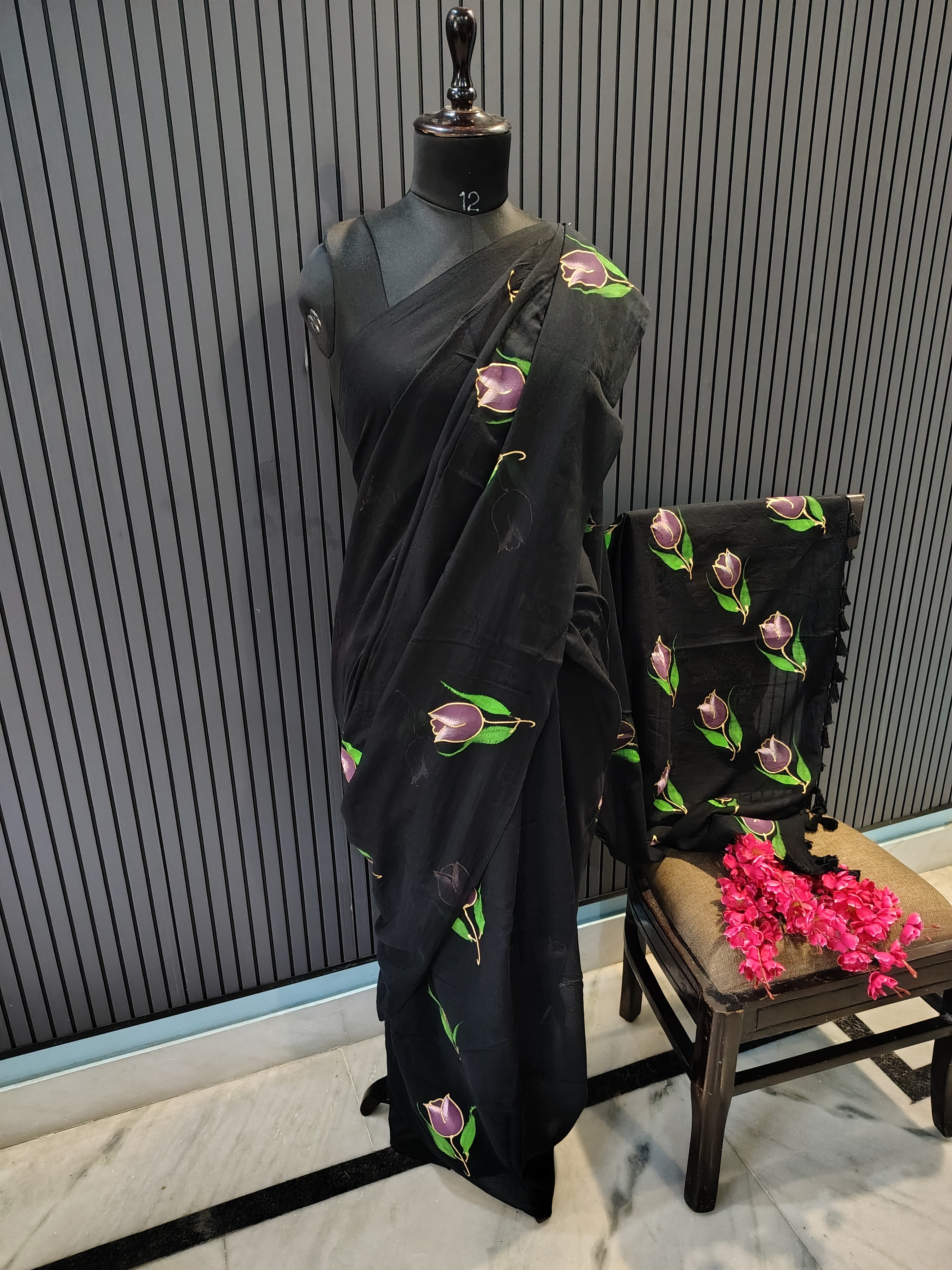 Black Tulip Mulmul Saree