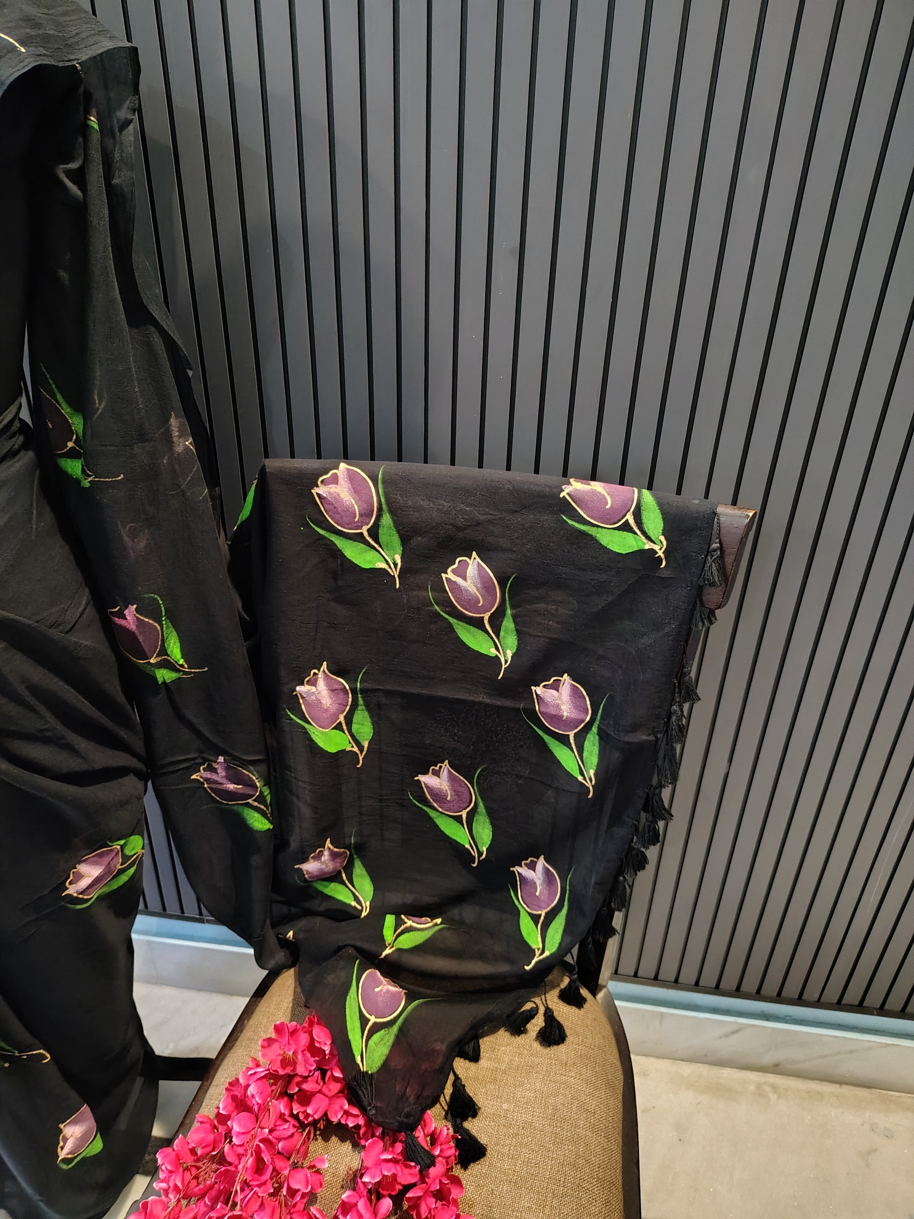Black Tulip Mulmul Saree