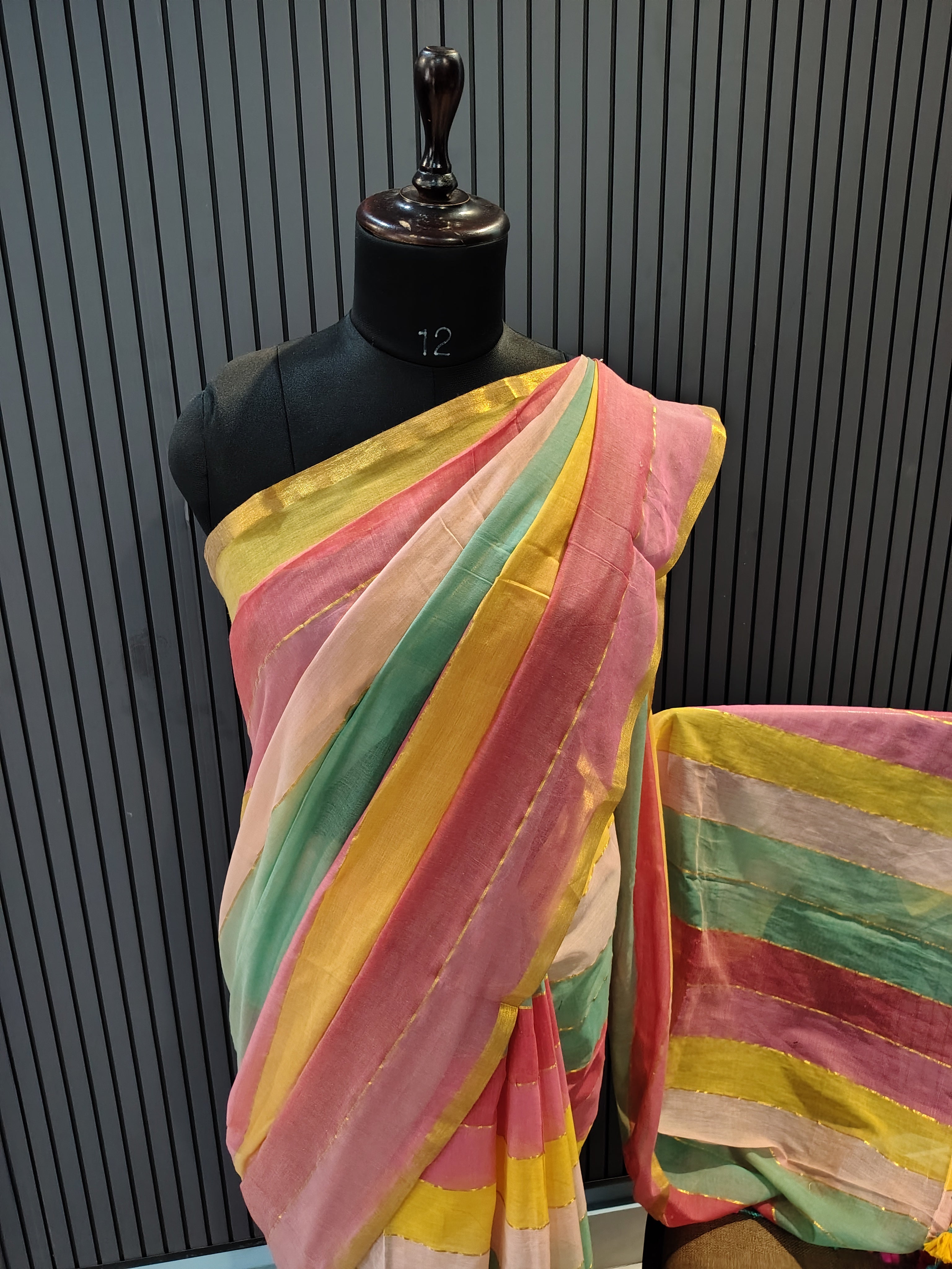 Rainbow Mulmul Saree