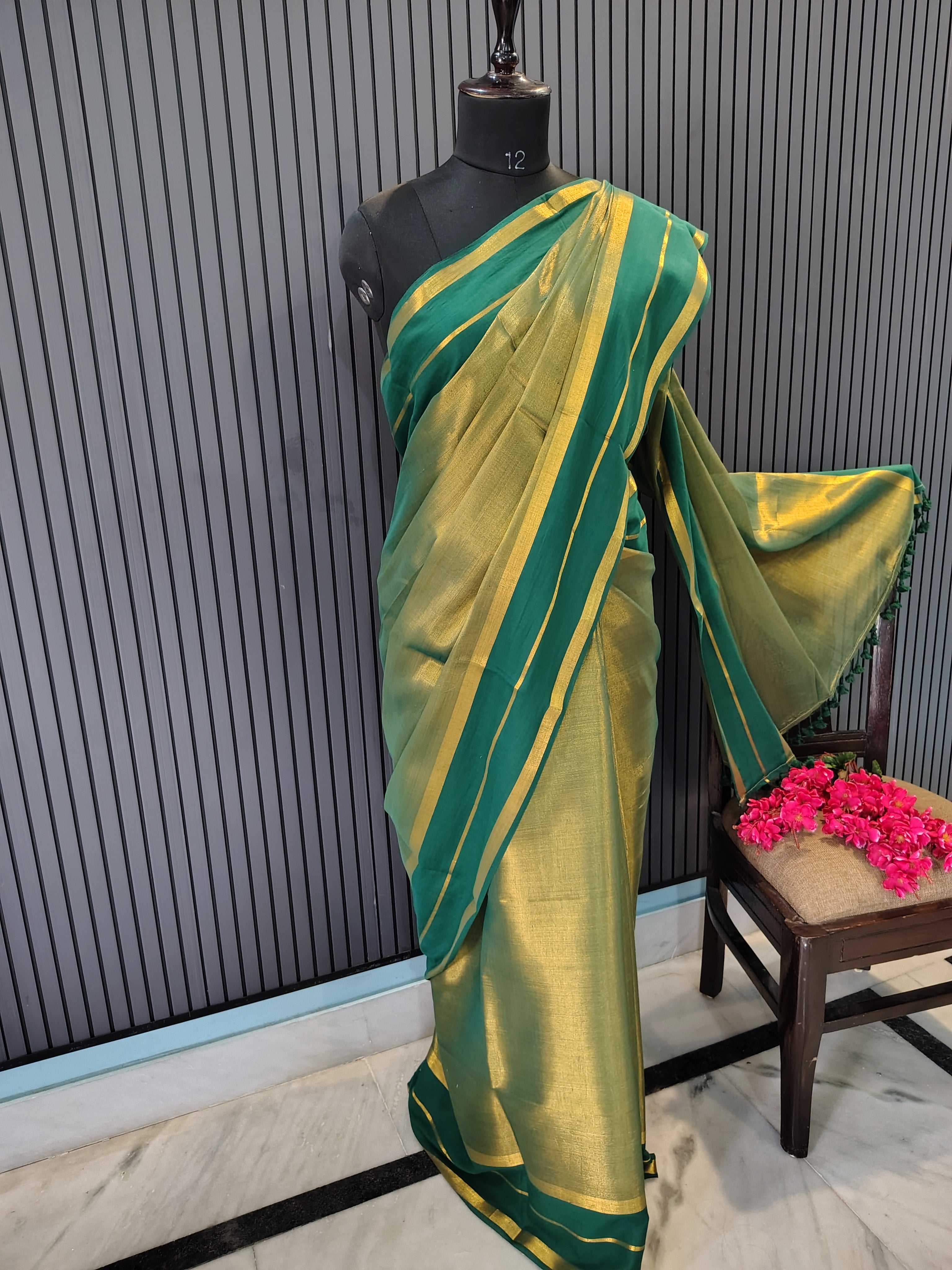 Golden Green Sarara Tissue Saree
