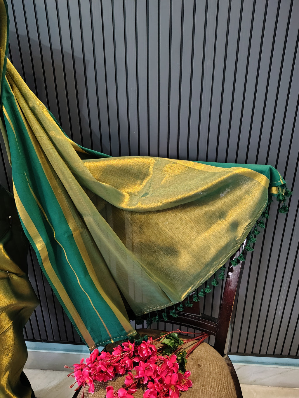 Golden Green Sarara Tissue Saree