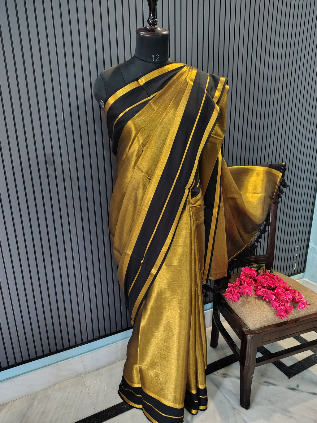Golden Black Sarara Tissue Saree