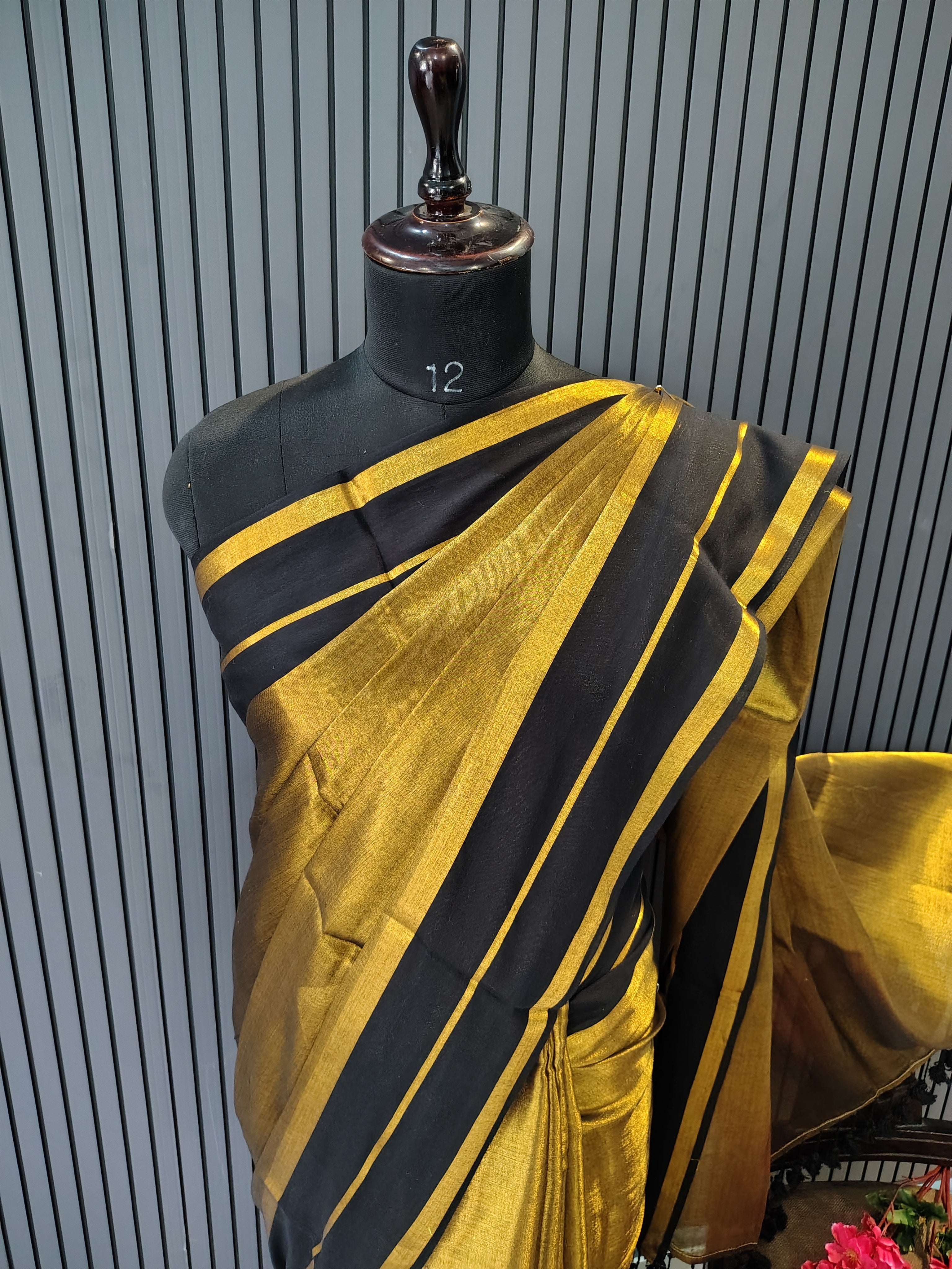 Golden Black Sarara Tissue Saree