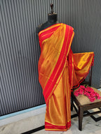Golden Red Sarara Tissue Saree