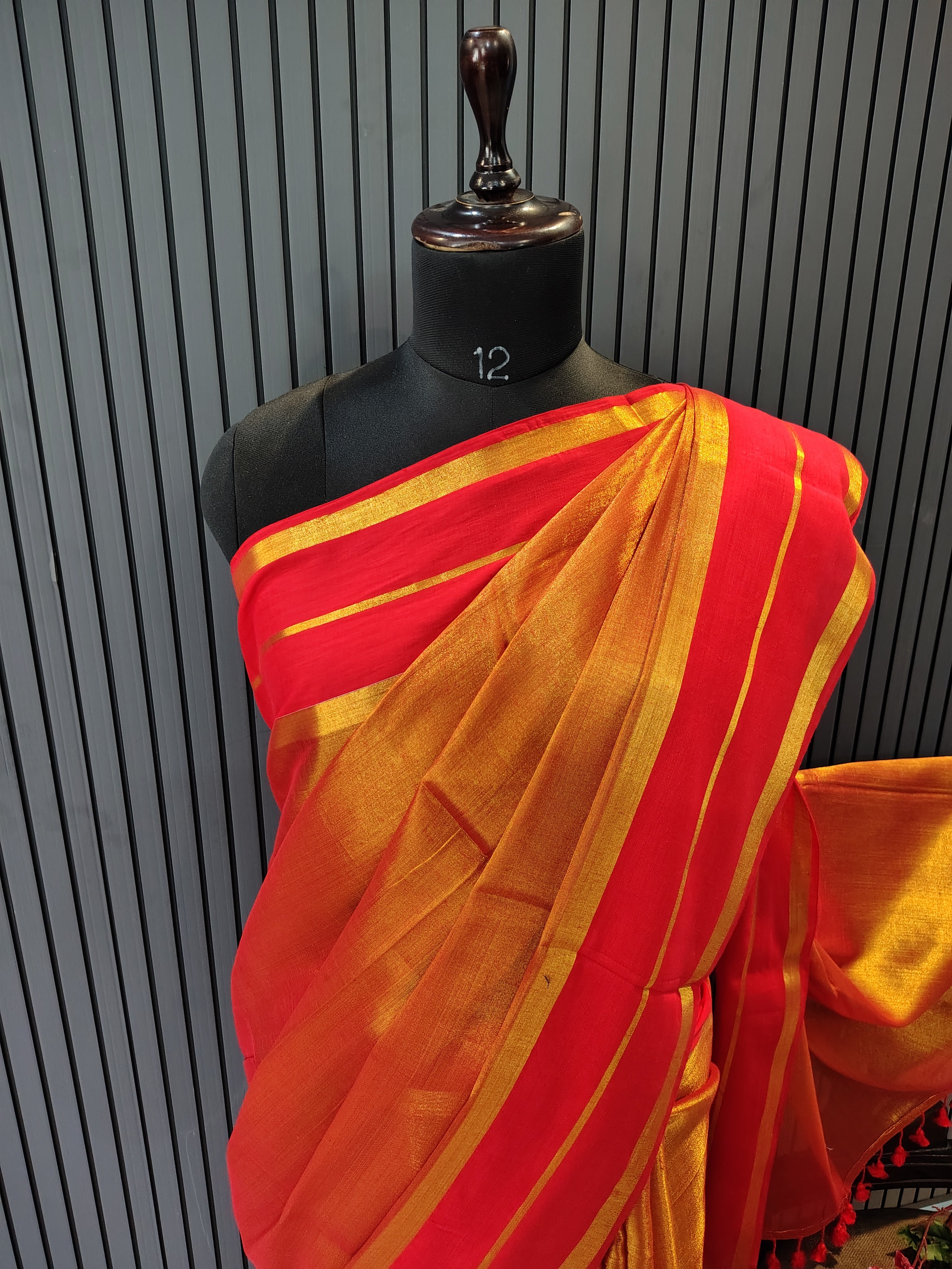 Golden Red Sarara Tissue Saree