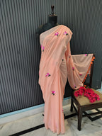 Peach Lotus Mulmul Saree