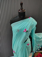 Sky Blue Lotus Mulmul Saree