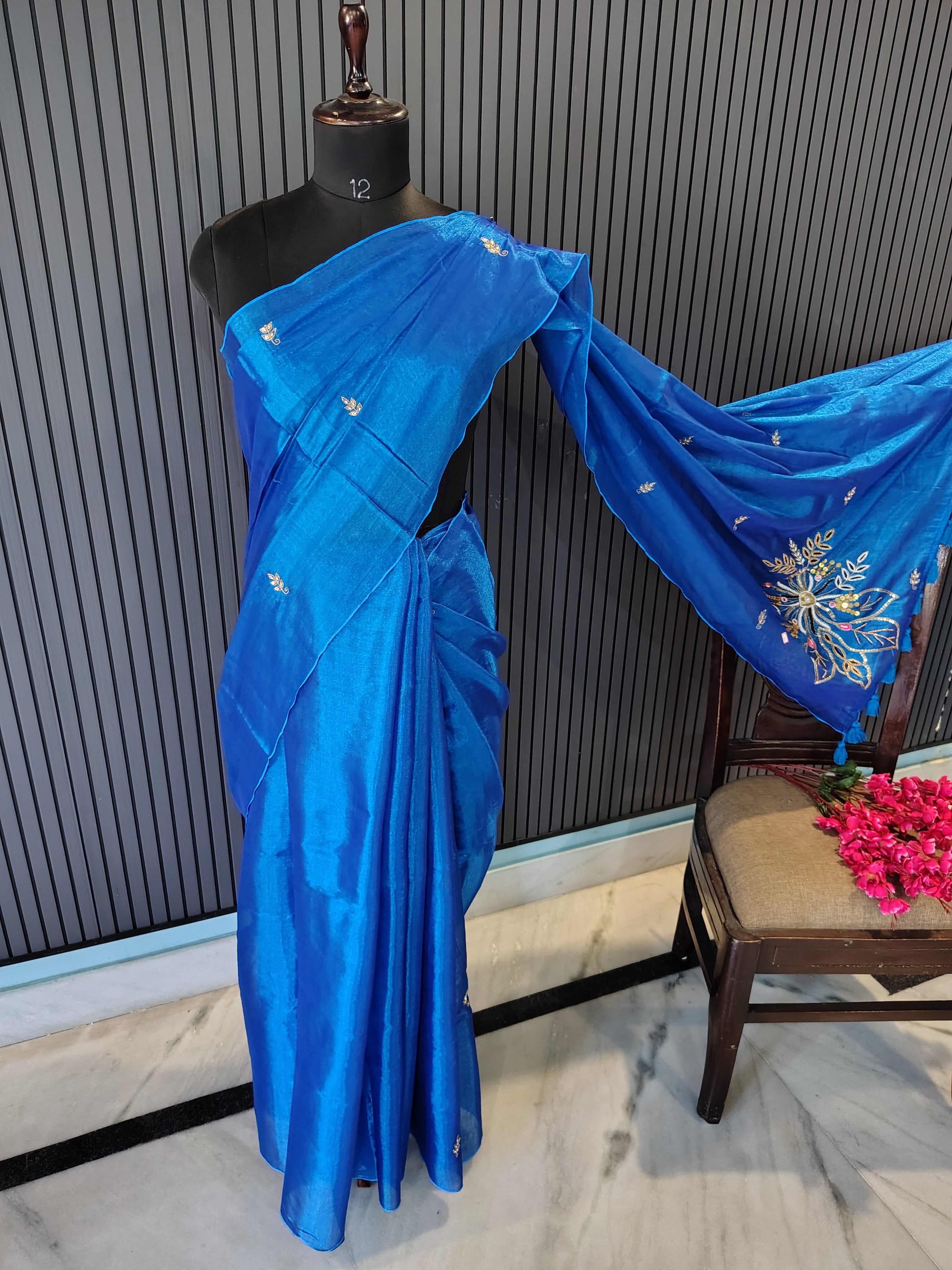 Blue Zardoshi Tissue Saree