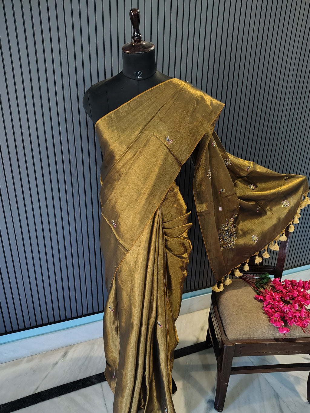 Golden ZardoshiTissue Saree