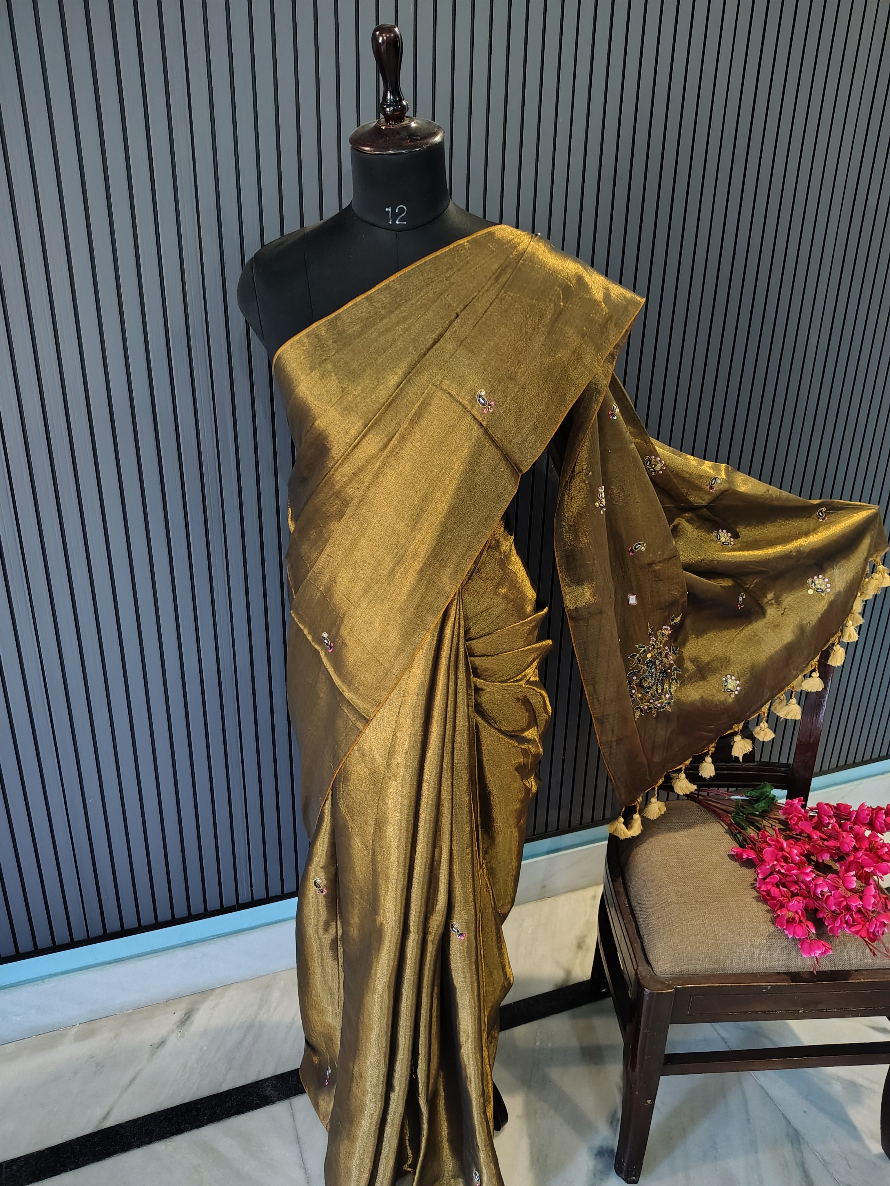 Golden ZardoshiTissue Saree