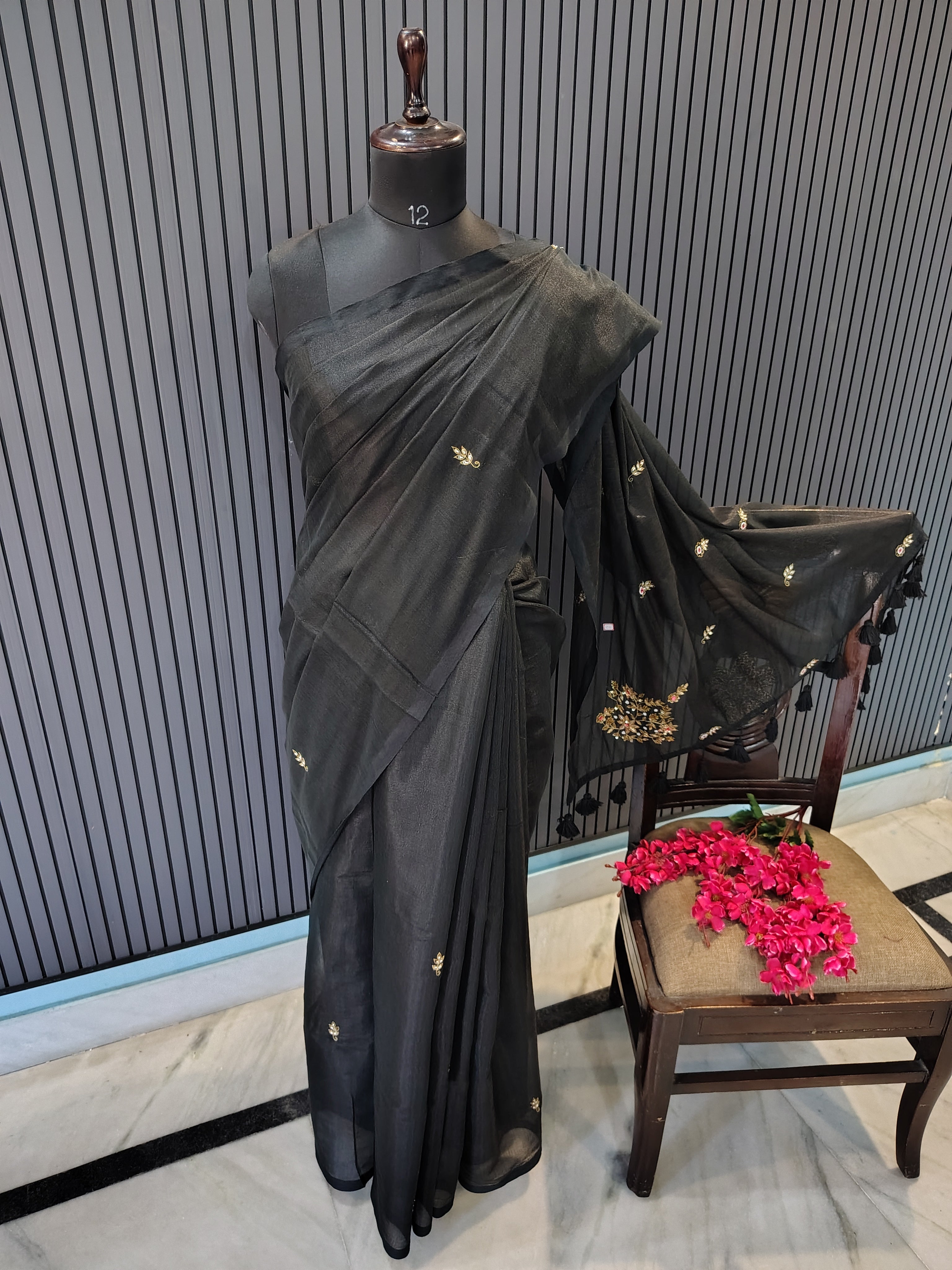 Black Zardoshi Tissue Saree