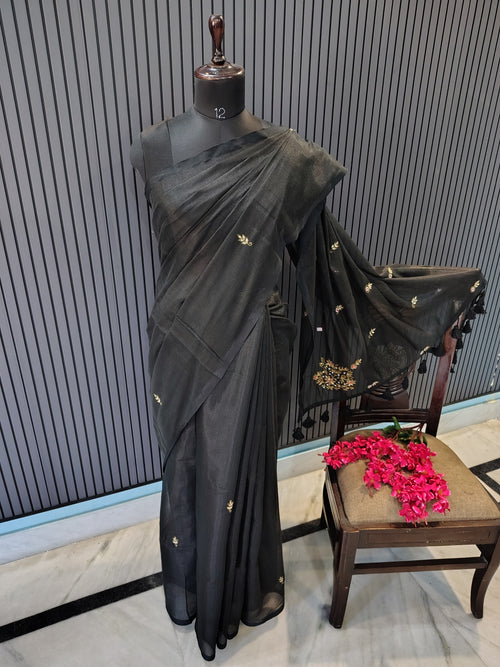 Black Zardoshi Tissue Saree