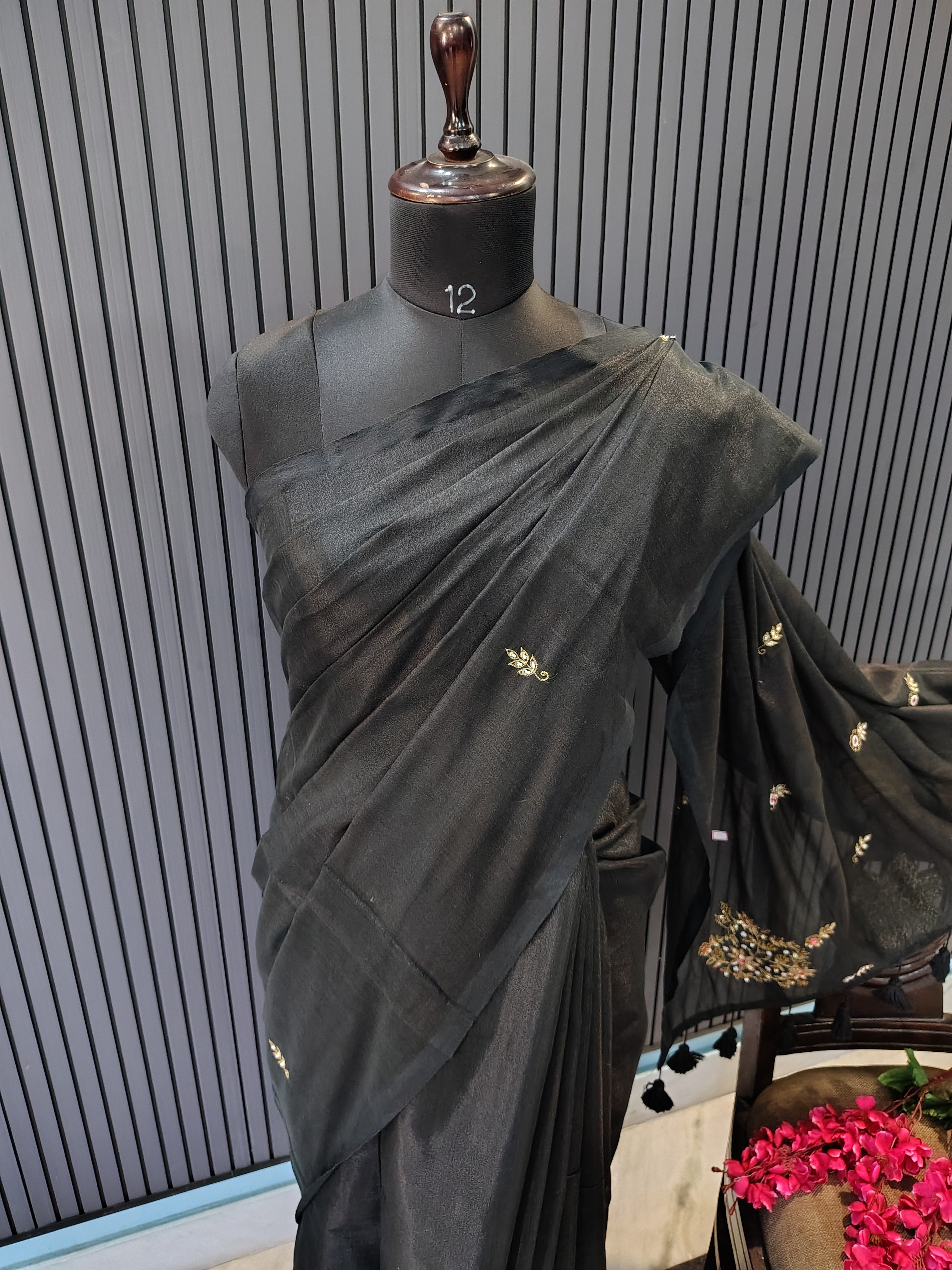 Black Zardoshi Tissue Saree