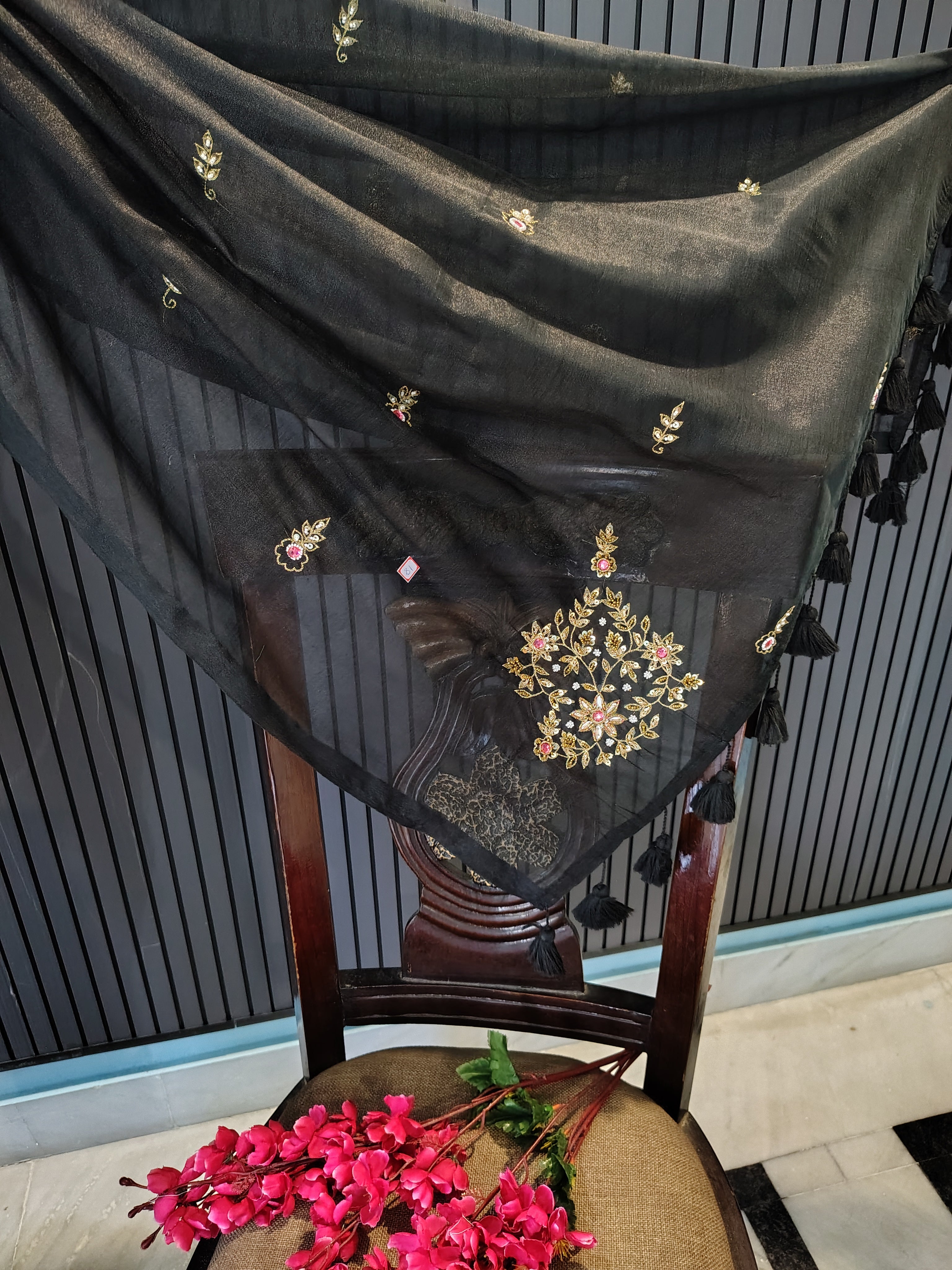 Black Zardoshi Tissue Saree