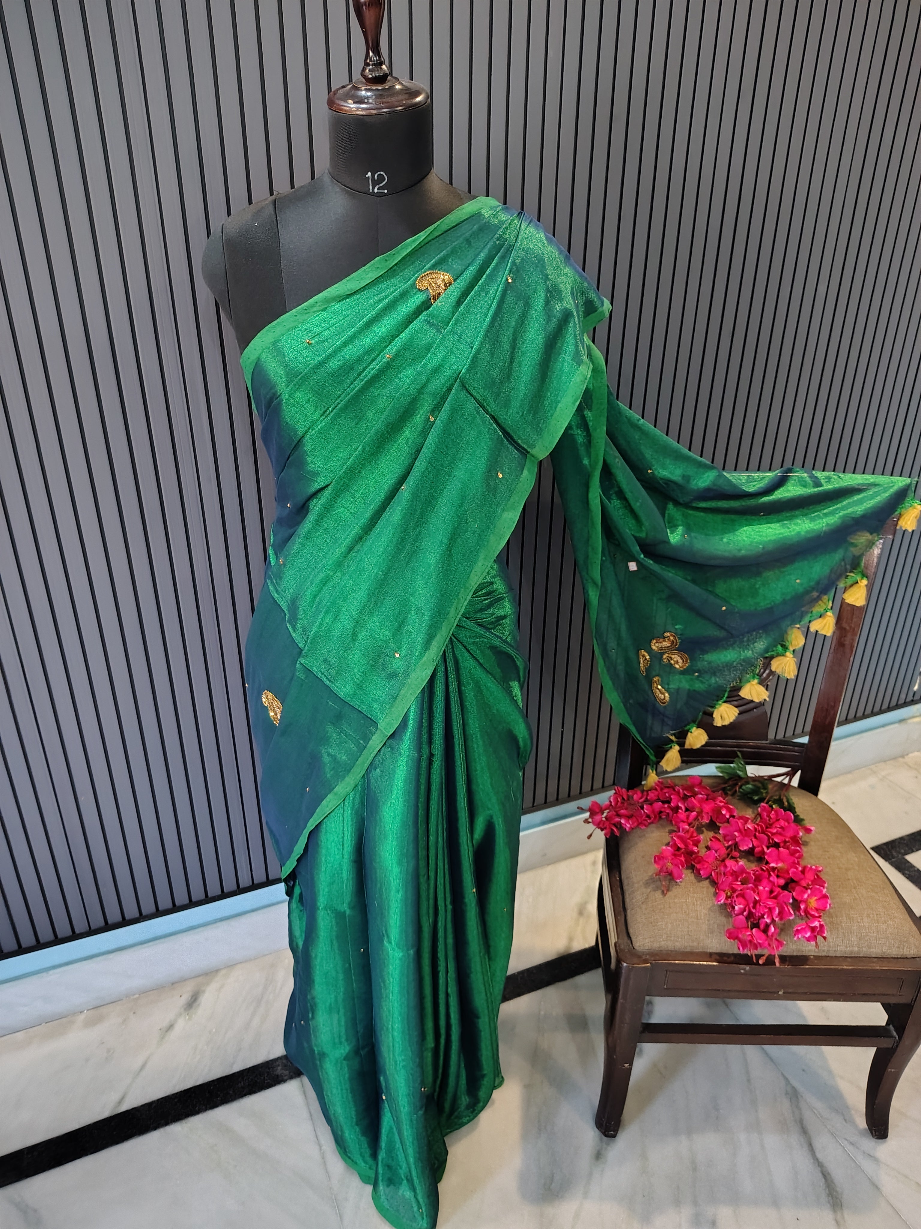Sea Green ZardoshiTissue Saree