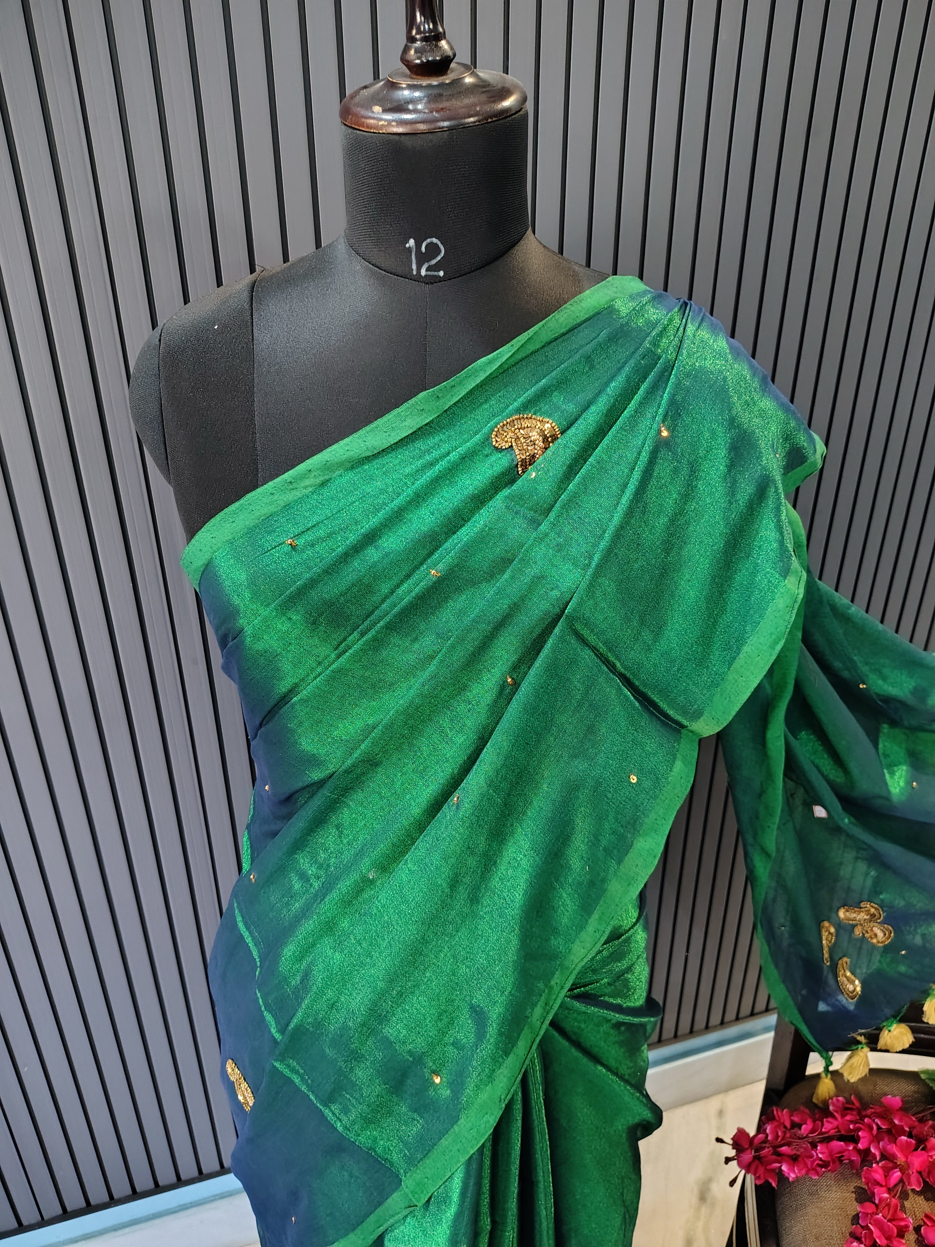 Sea Green ZardoshiTissue Saree
